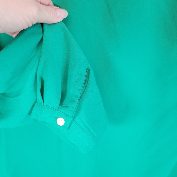 Talbots Green Button Front Long Sleeve Blouse with Pleated Detail Size 10 - Picture 4 of 12